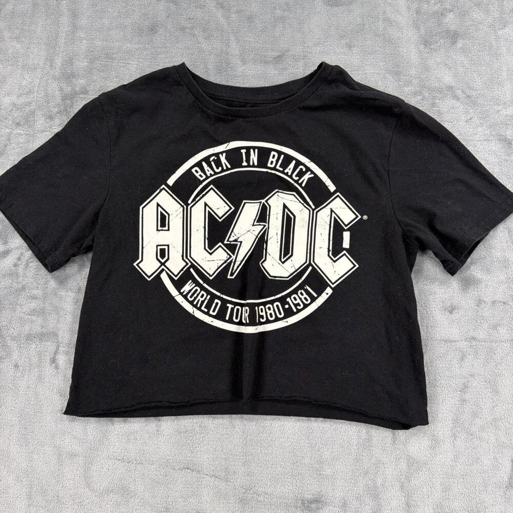 AC/DC Back In Black Crop Top Shirt Women’s Small Black Graphic Band Tee